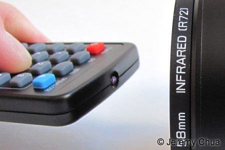 The pinkish infrared illumination from the LED of a TV/DVD remote control is seen by a digital camera not even fitted with an infrared filter.